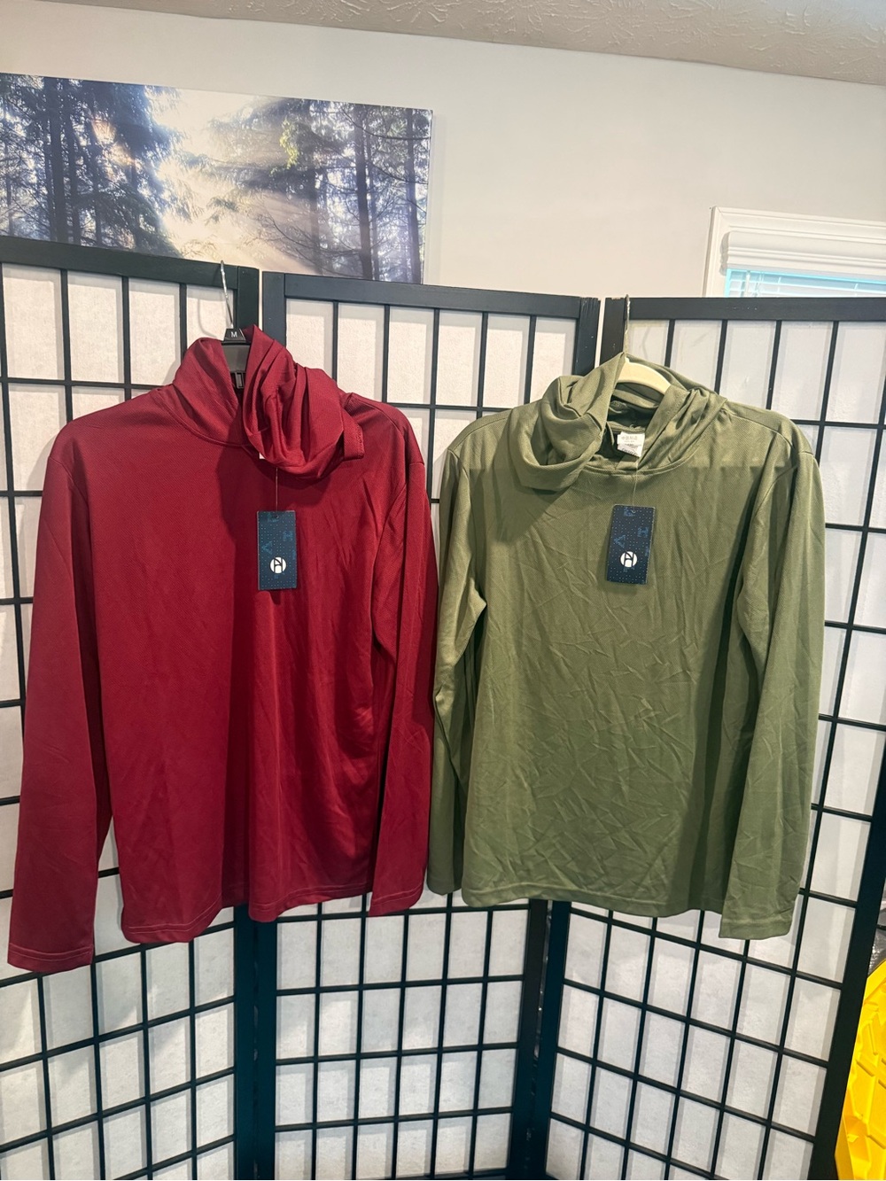 2 Mens Long-Sleeve Hooded Tops - Red & Olive Green (G2)